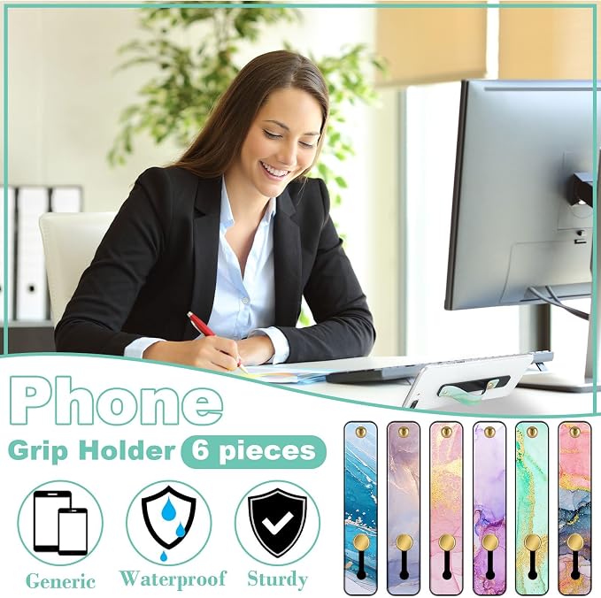 Weewooday 6 Pieces Phone Grip Holder Cell Phone Grip Strap Telescopic Finger Strap Stand Universal Finger Kickstand for Most Smartphones(Bright Marble)