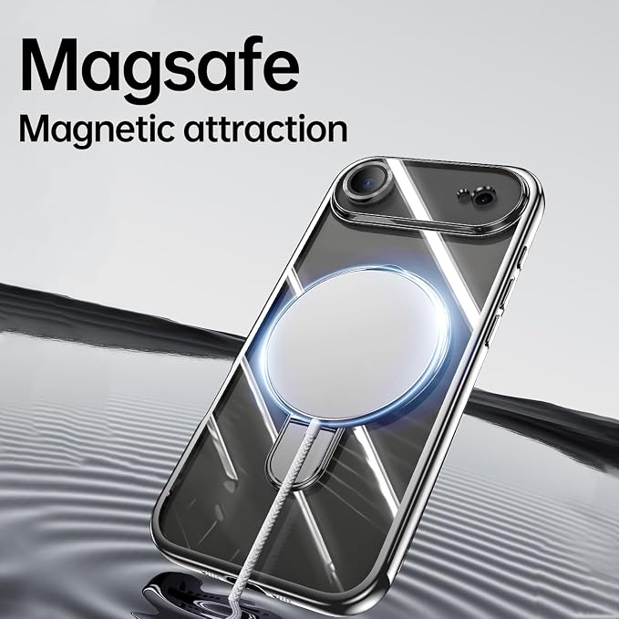 LXK Magnetic Invisible Stand for iPhone 17 Air Case 6.5" Compatible with MagSafe, Military-Grade Protection, with Camera Protector, Clear Scratch-Resistant Back Cover for iPhone 17 Air - Cloud White