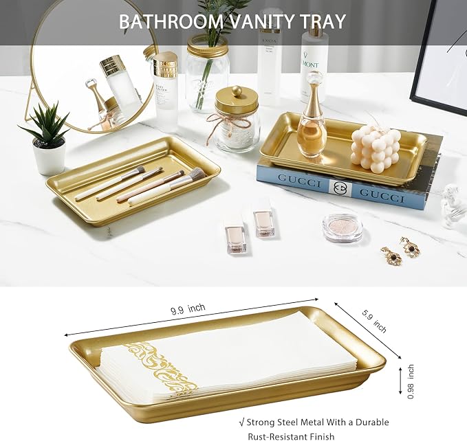 SheeChung 8PCS Mason Jar Bathroom Accessories Set Complete - Soap Dispenser, Toothbrush Holder, 2pcs Qtip Holders, Flower Vase, Soap Holder, Vanity Tray, Toilet Paper Storage, Bathroom Decor - Gold