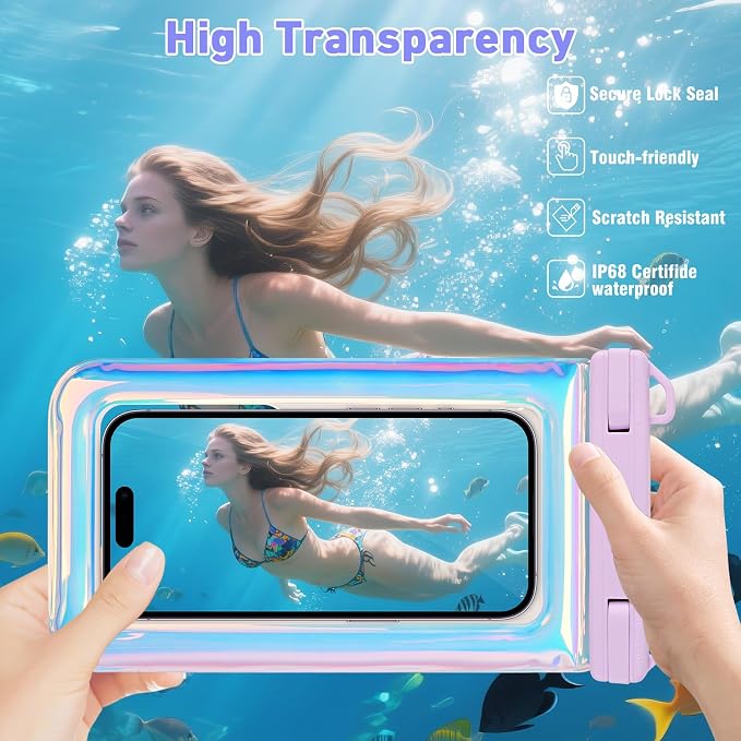 Waterproof Phone Pouch Floating, Fashion Bling Letters Cell Phone Dry Bag for iPhone 17 16 15 14 13 Pro Max, Galaxy S25 S24 S23 S22 Ultra Google, Up to 7.5 Inch, Glitter Letter A