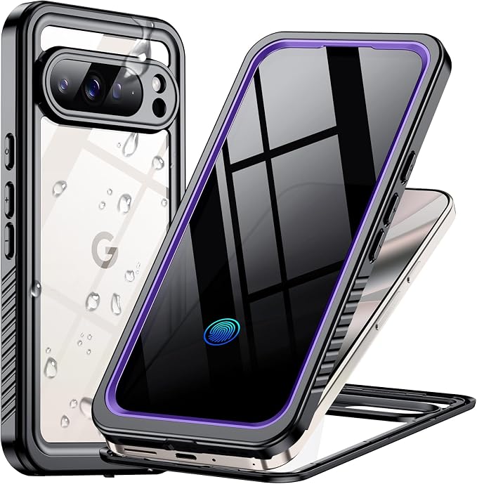Temdan for Google Pixel 10 Pro Case Waterproof,Built-in Lens & Screen Protector[Full Body Shockproof][Military Dropproof][Dustproof][IP68 Underwater]Protective Cover for Pixel 10 Pro 6.3”-Purple/Clear