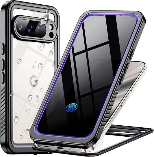 Temdan for Google Pixel 10 Pro Case Waterproof,Built-in Lens & Screen Protector[Full Body Shockproof][Military Dropproof][Dustproof][IP68 Underwater]Protective Cover for Pixel 10 Pro 6.3”-Purple/Clear