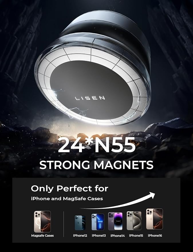LISEN Suction Phone Mount, Content Creator Vlogging Portable Super Stable Electric Vacuum Magnetic Phone Holder, 360 Adjustable Travel Multi-Scene TikTok for iPhone 17 Pro Max Air 16e 16 15 Kits