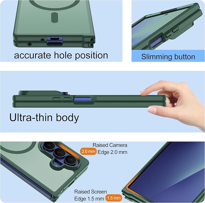 Pilaru for Samsung Galaxy Z Fold 7 case [Compatible with Magsafe] Translucent Matte Magnetic Phone Case,Slim Thin Duty Shockproof Protection Z Fold 7 Cover -Dark Green