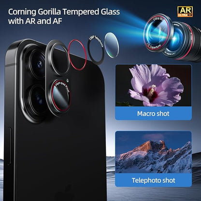 9H High-alumina Tempered Glass Camera Lens Protector for iPhone 17, Military-Grade Shatterproof with Strong Adsorption, Full Coverage Case-Friendly Cover (Black Titanium, iPhone17-2 Pack)