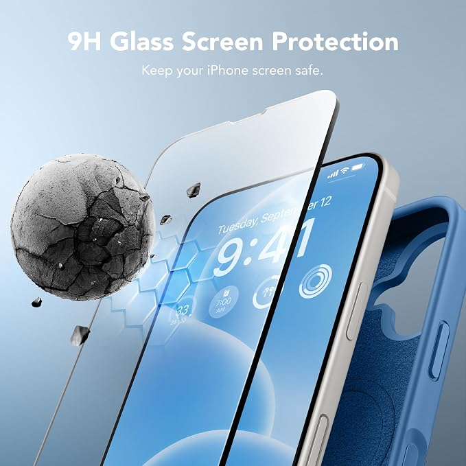 GONEZ Magnetic for iPhone 16 Case, Compatible with MagSafe, [Screen Protector + Camera Lens Protector], Liquid Silicone Shockproof Protective Phone Case for iPhone 16 6.1", Lake Blue
