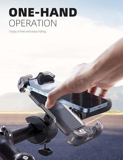 Lamicall Motorcycle Phone Mount, Bike Phone Holder - Upgrade Quick Install Handlebar Clip for Bicycle Scooter, Cell Phone Clamp for iPhone 17 16 15 Pro Max, Galaxy, 4.7-6.8" Phones, Transparent Gray
