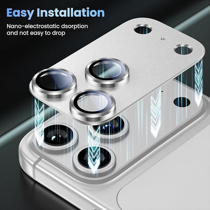 Uyiton Compatible with iPhone 17 Pro Camera Lens Protector - [Not Easy to Break][Strong Adsorption][Case-Friendly] Metal Tempered Glass Rear Camera Screen Cover - Silver