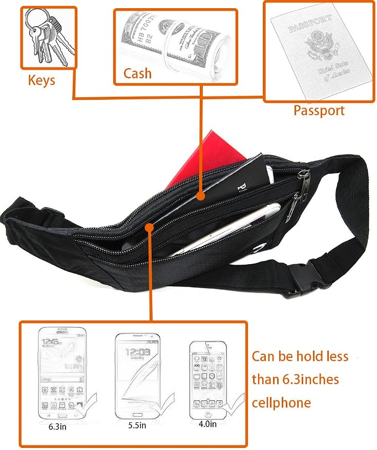 Outdoor Sports Running & Jogging & Travel Waterproof Utralthin Waist Pack/Bag Runner Belt, Black