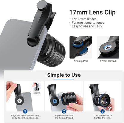 NEEWER Phone Macro Lens Kit, 4 Pcs Stackable Magnetic Closeup Lens Attachment Set with 17mm Threaded Clamp, Clip On Photography Accessories Compatible with iPhone Android Samsung, LS-87