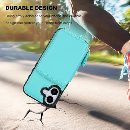 Bocasal RFID Blocking Wallet Case for iPhone 17, Adjustable Crossbody Zipper Purse Case Card Holder with Kickstand Detachable Wrist Strap, PU Leather Flip Folio Case 6.3 Inch 5G (Mint Green)
