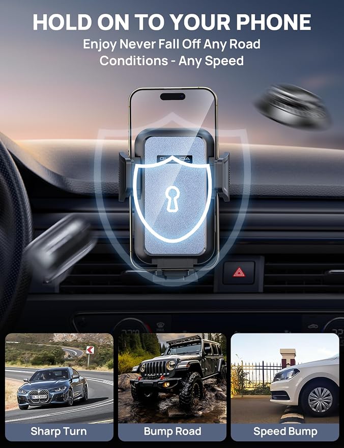 2026 Ultimate Car Phone Holder Mount (+Air Vent Clip) [Military Grade Stable], 360° Rotatable Suction Cup Car Phone Mount for Dashboard Windshield ,Truck Cradle Stand for iPhone 17 16 Pro Max Samsung