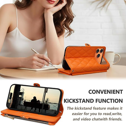 Rssviss Crossbody Wallet Case for iPhone 17 Pro Max 6.9", with Make Up Mirror, Wrist Strap, Zipper Purse Magnetic Flip, RFID Blocking Card Holder Kickstand, PU Leather Shockproof Women, Orange