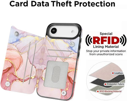 uCOLOR for iPhone 17 Air Wallet Case with Card Holder PU Leather RFID Blocking Design iPhone Air flip case for Women Men Magnetic Clasp Kickstand Design 6.5 inch (Pink Purple Marble)