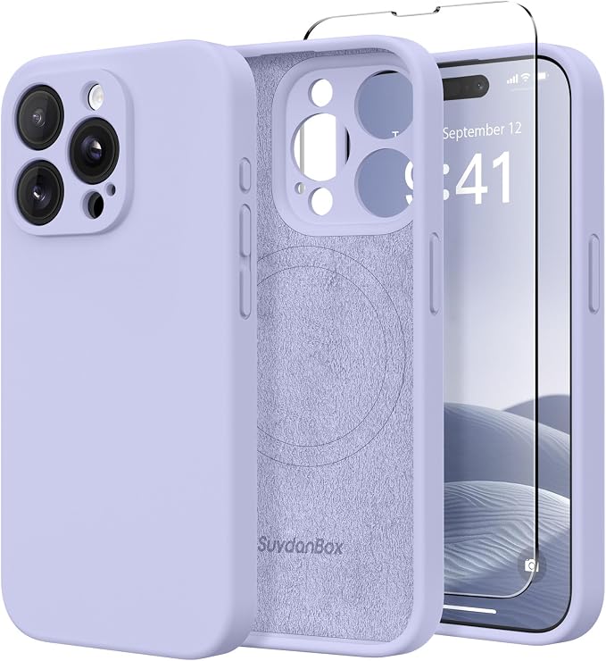 Magnetic for iPhone 14 Pro Max Case, Compatible with MagSafe, [Full Camera Protection][Screen Protector] Silicone Shockproof Protective Phone Case for iPhone 14 Pro Max 6.7", Lilac