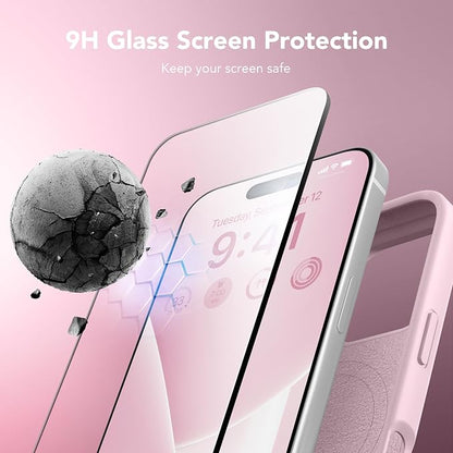 GONEZ Magnetic for iPhone 16 Pro Case, Compatible with MagSafe, [Screen Protector + Camera Lens Protector], Silicone Shockproof Anti-Scratch Protective Phone Case 6.3 inch, Pastel Pink