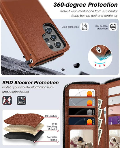 OCASE for Samsung Galaxy S26 Ultra Crossbody Detachable Wallet Case, PU Leather Handbag Phone Purse with Zipper Closure, Card Slots & RFID Blocking, Wrist Strap, Lanyard, Kickstand, Brown