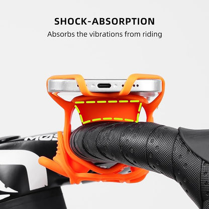 Bike Phone Mount for Handlebar – Scratch-Free Silicone Holder with Anti-Slip Grip, Universal Cycling Phone Stand Compatible with iPhone/Samsung (4.0"-7.2"),Horizontal & Vertical Installation