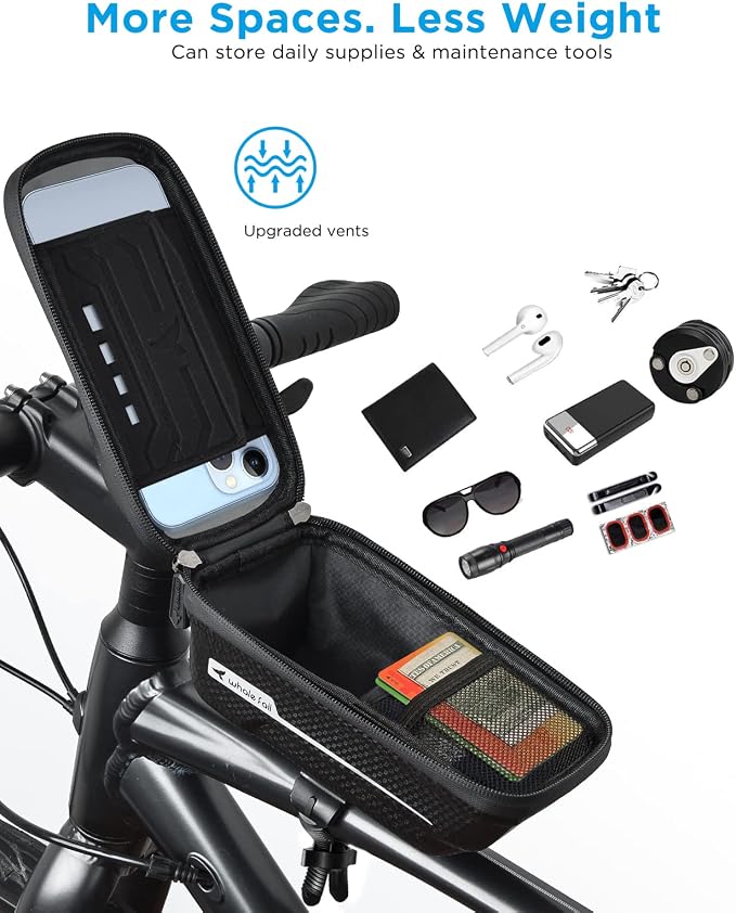 whale fall Waterproof Bike Frame Bag - [Quick Release] [Hard Shell] 2 in 1 Bike Phone Holder Mount, Bicycle Top Tube Bag with Sensitive Touchscreen, Bike Accessories for Phones Under 7"