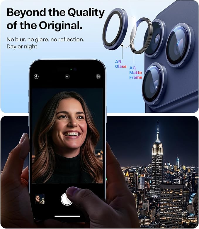 TORRAS 3-Year Ultimate Durability for iPhone 17 Pro Max/17 Pro Camera Lens Protector-1:1 Invisible Fit & Ultra Clarity, Military-Grade 9H+ Aerospace Glass, Anti-Scratch, Metal Frame, Deep Blue