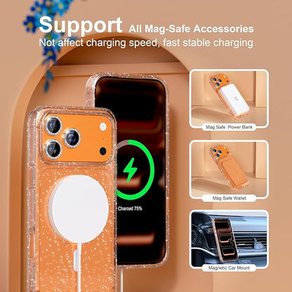 Choiche Magnetic for iPhone 17 Pro Case Compatible with MagSafe, Women Cute Glitter Sparkly Phone Case with Diamond Camera Lens Protectors, Military-Grade Drop Protection 6.3" (Clear)