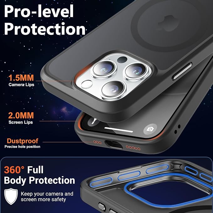 MOCCA Strong Magnetic for iPhone 14 Pro Case, [Compatible with Magsafe][13FT Military Drop Protection] Slim Translucent Matte Shockproof Case for iPhone 14 Pro Phone Case 6.1'', Titanium Black