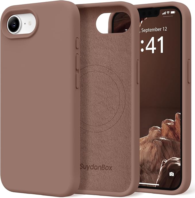 Magnetic for iPhone 17e/iPhone 16e Case, Compatible with MagSafe, [Soft Anti-Scratch Microfiber Lining] Slim Silicone Shockproof Protective Phone Case for iPhone 17e/16e 6.1", Brown