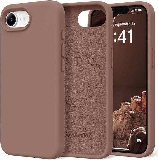 Magnetic for iPhone 17e/iPhone 16e Case, Compatible with MagSafe, [Soft Anti-Scratch Microfiber Lining] Slim Silicone Shockproof Protective Phone Case for iPhone 17e/16e 6.1", Brown