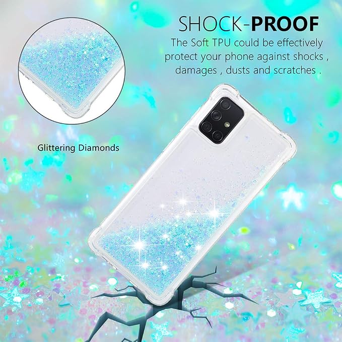 Bling Protective Case für Galaxy A71 Women, Slim Floating Liquid Phone Cover Silicone Bumper Case Transparent Shockproof Cover TPU Case Yellowing-Resistant Cases Compatible with Samsung Galaxy A71