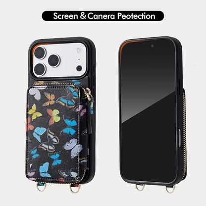 ZVE for iPhone 17 Pro Max Wallet Case with Card Holder,RFID Blocking Crossbody Chain Phone Cover for Women 6.9" Butterfly