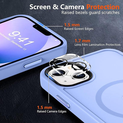 MOCCA Strong Magnetic for iPhone 13 Case, [Compatible with Magsafe][Screen Protector+Camera Lens Protector] Translucent Matte Back Slim Shockproof Case for iPhone 13 Phone Case 6.1", Blue