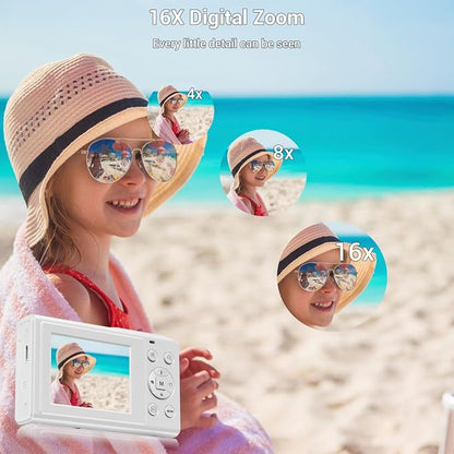 Digital Camera, 4K 44MP Autofocus Point and Shoot Camera with 16X Zoom 2.4" LCD Portable Compact Camera for Kids Teens Boys Girls Adults