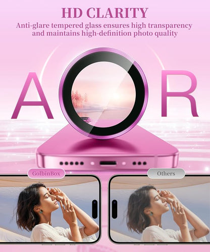 GolbinBox Camera Lens Protector for iPhone 17/16/16 Plus, 1:1 Invisible Fit, 9H Tempered Glass Ultra HD Metal Individual Camera Cover, Case Friendly, Hot Pink