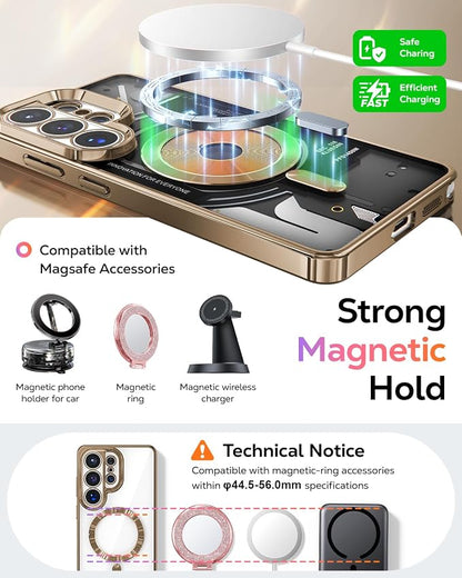 Meifigno Magnetic Case Designed for Samsung Galaxy S26 Ultra 6.9", [Compatible with MagSafe] [Removable Glitter Card & Wrist Strap], Surround Lens Protection Case for Galaxy S26 Ultra, Desert Titanium