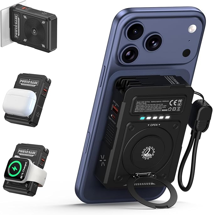 for Magsafe Battery Pack 10000mAh,5-in-1 Magnetic Portable Charger with Wall Plug, Wireless Power Bank for Apple Watch,22.5W Fast Charging PowerBank for iPhone 17 Pro Max/16/15/14/13/12 Mini