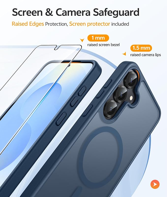 FNTCASE for Samsung Galaxy S25/S24 Plus Case, Fit Magsafe, Screen Protector | Translucent Matte Magnetic Back, 14FT Military Grade Drop Protection, Shockproof Protective Phone Cover, Blue
