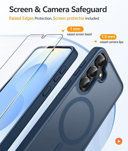 FNTCASE for Samsung Galaxy S25/S24 Plus Case, Fit Magsafe, Screen Protector | Translucent Matte Magnetic Back, 14FT Military Grade Drop Protection, Shockproof Protective Phone Cover, Blue