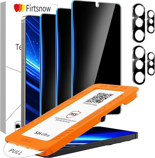 3 Pack Privacy Screen Protector for Samsung Galaxy S26 Ultra Tempered Glass + 2 Pack Camera Lens Protector, True 25°Anti Spy, Military Grade Shatterproof, 9H+ Hardness, Auto Alignment Frame 6.9"