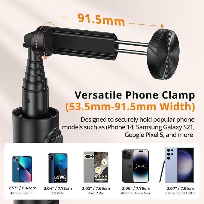 ATUMTEK Selfie Stick Tripod, All-in-one Extendable Aluminum Phone Tripod with Rechargeable Bluetooth Remote, 360 Rotatable for iPhone 17 16 Pro Max/15/14/13 Samsung Smartphones, Black