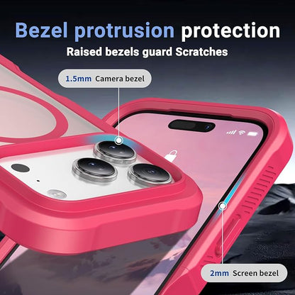 jaroco Magnetic for iPhone 17 Pro Case, [Compatible with MagSafe][Military Grade Drop Protection][Heavy Duty Protection][Non-Slip][Shockproof] 2-Layer Durable Bumper Phone Casee 6.3''-Rose