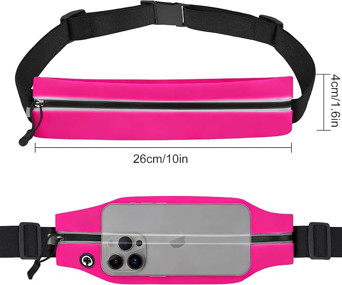 Slim Running Belt For Men and Women Waist Fanny Pack Phone Holder Pouch Bag Reflective Zipper Pocket Workout Cycling Fitness Bright Red
