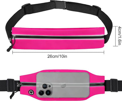 Slim Running Belt For Men and Women Waist Fanny Pack Phone Holder Pouch Bag Reflective Zipper Pocket Workout Cycling Fitness Bright Red