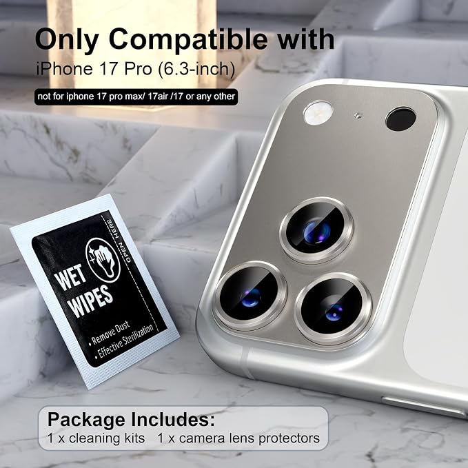 Choiche Compatible for iPhone 17 Pro Camera Lens Protector, Strong Adsorption Camera Cover with 9H Tempered Glass Lens Screen Protector Metal Ring Decoration Accessories 6.3-inch (Black)