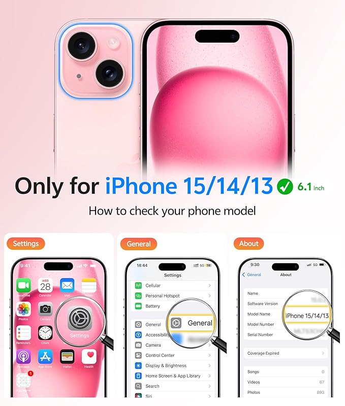 FNTCASE for iPhone 15 Case: for iPhone 14 Case & iPhone 13 Case [Compatible with Magsafe] Translucent Matte Cases with [Screen Protector] Military Grade Shockproof Protective Phone Cover - Hot Pink