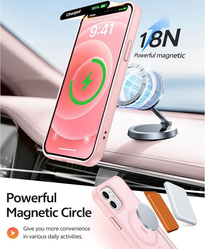 FNTCASE for iPhone 13 Mini Case: for iPhone 12 Mini Case [Compatible with Magsafe] Translucent Matte Magnetic Phone Cover - Military Grade Drop Protection Shockproof Protective Cases - Light Pink