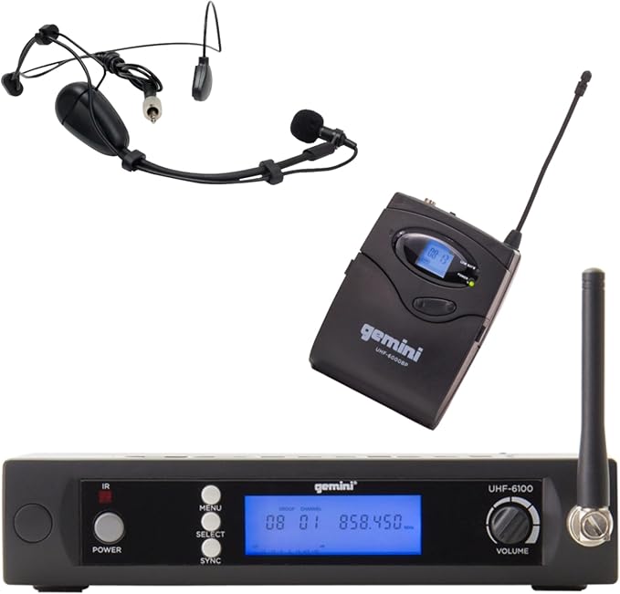 Gemini Sound UHF-6100HL Wireless Mic System – UHF Receiver with 256 Selectable Frequencies, Headset & Lavalier Mic, 240ft Range, LCD Display, Noise-Free Audio for Performers & Instructors