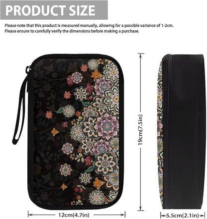 Boho Flower Print Electronic Organizer Travel Universal Accessories Storage Bag Portable for Hard Drives, Cables, Memory Sticks, Charger, Phone, USB, SD Cards