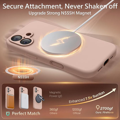 FireNova Magnetic for iPhone 17 Case, Compatible with MagSafe, [Integrated Silicone Camera Control Button] [Camera Protection] Anti-Scratch Microfiber Lining Phone Case, 6.3", Pinksand