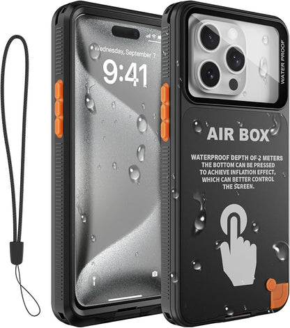 Underwater Phone Case for Snorkeling, [IP68 Waterproof] [Sensitive Inflated Touchscreen] [Precise Buttons], Only for 6.7" iPhone 15/14/13/12 Pro Max, iPhone 16/15/14 Plus, Black