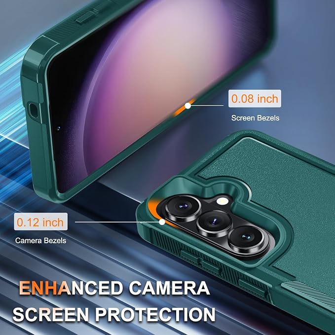 for Samsung Galaxy S26+ Plus Case with Screen Protector+Camera Lens Cover,Military Grade Heavy Duty Shockproof Phone Cover with Wrist Lanyard Strap for Samsung S26Plus,Dark Green